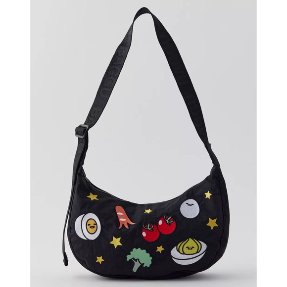 BAGGU Handbags - NEW BAGGU x Gudetama Medium Nylon Crescent Bag Embroidered Black Crossbody